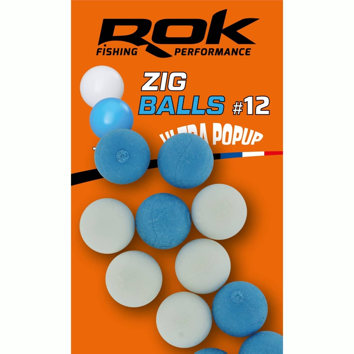 Boilie flotante Rok Fishing Zig Ball Blanco/Azul 12 - Tienda Carpfishing