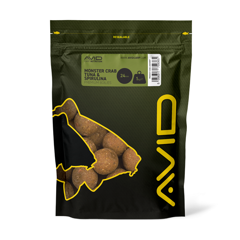 Bouillette Avid Carp Premium Monster Crab Thon et spiruline 24 mm