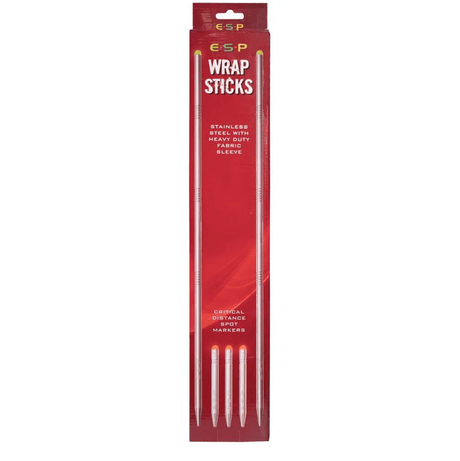 ESP Wrap Sticks for carpfishing, stainless steel distance markers with heavy-duty fabric sleeve.