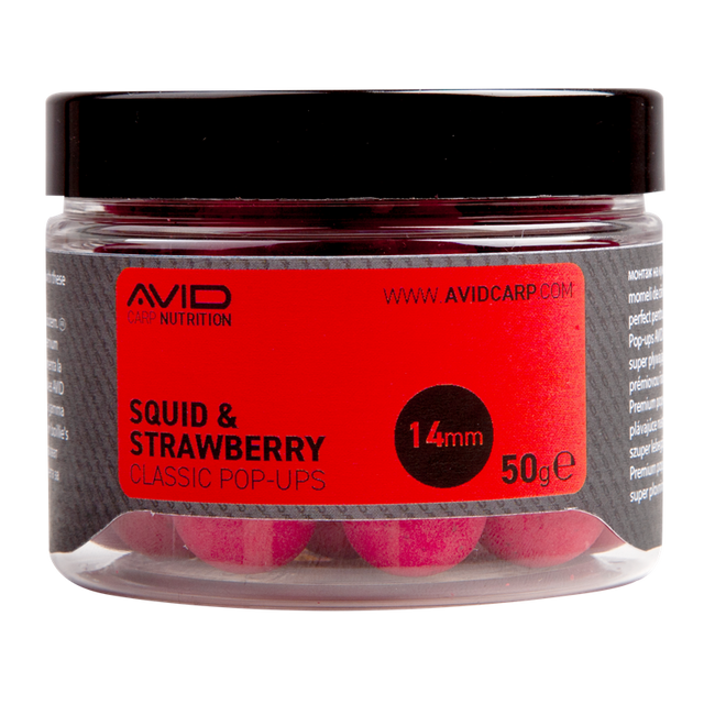 Pop ups Avid Carp Squid & Strawberry 14 mm - Tienda Carpfishing