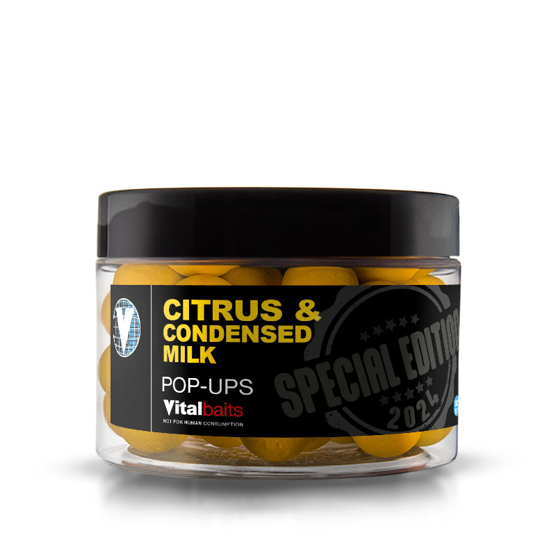 Pop ups Vitalbaits Agrumes et cond. Jaune Lait 14 mm