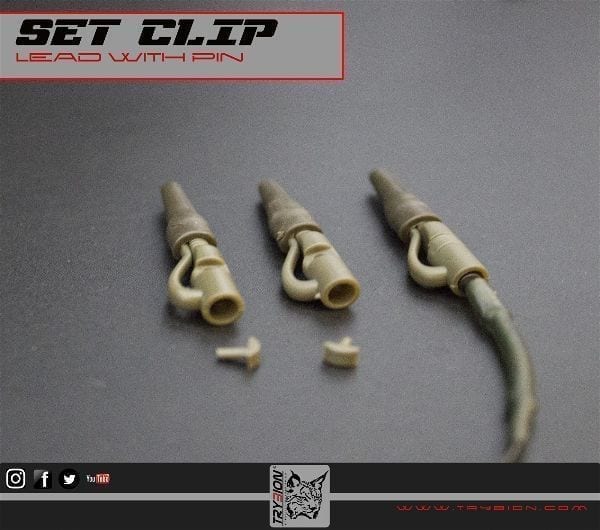 Set clip plomo con pasador verde Trybion - Tienda Carpfishing